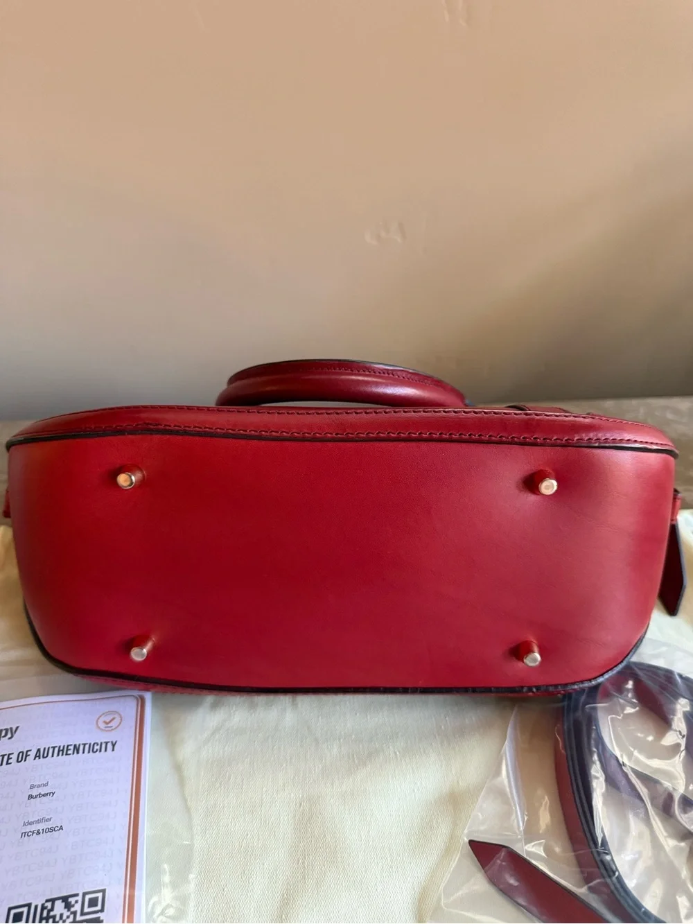 Burberry Red Leather Dome Satchel with Gold Hardware